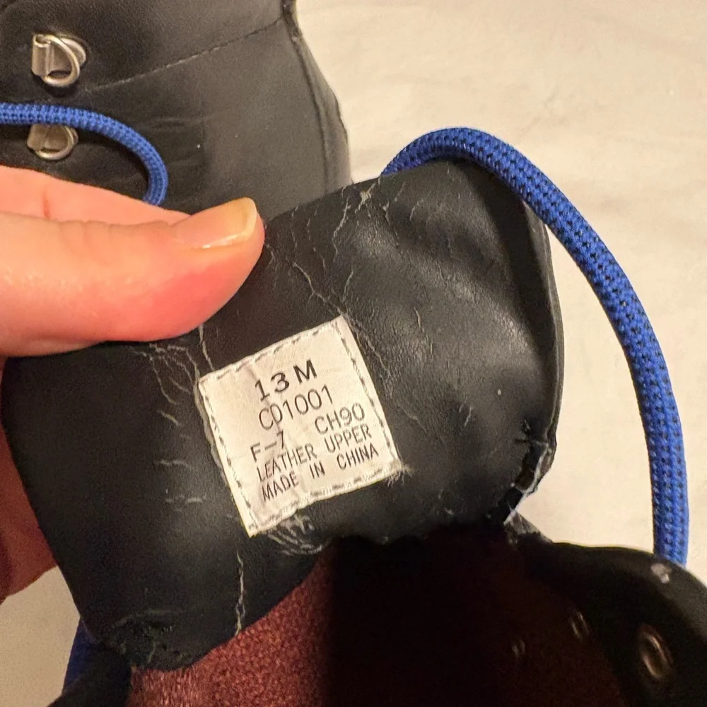 RARE Tommy Hilfiger Black Real Leather Chunky Boots with Blue Laces